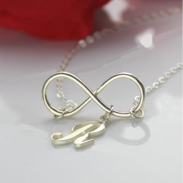 Infinity Necklaces with Initial Letter Charm Silver