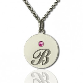 Personalised Disc Necklace with Initial  Birthstone