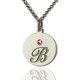 Personalised Disc Necklace with Initial  Birthstone