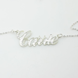 Carrie Silver Glitter Acrylic Name Necklack