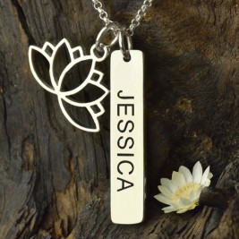 Yoga Necklace Lotus Flower Name Tag Sterling Silver