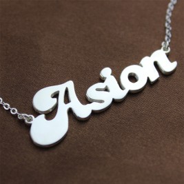 Personalised 18ct Solid White Gold BANANA Font Style Name Necklace