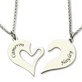 Personalised Breakable Heart Name Necklace for Couples Silver