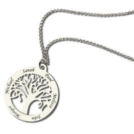 Tree Of Life Necklace Engraved Names in Silver