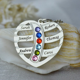 Moms Necklace With Kids Name  Birthstone In Sterling Silver