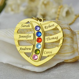 Mothers Necklace With Children Names  Birthstones 18ct Gold Plated