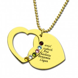 Heart Birthstones Necklace For Mother In Gold