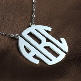 Solid White Gold 18ct Initial Block Monogram Pendant Necklace