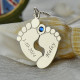 Memory Baby's Feet Charms with Birthstone Sterling Silver