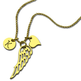 Good Luck Angel Wing Necklace with Initial Charm 18ct Gold Plated