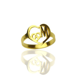 Personalised Heart in Heart Double Initial Ring 18ct Gold Plated