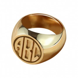Circle Signet Ring with Block Monogram Rose Gold
