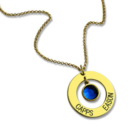 Personalised Circle Name Necklace With Birthstone 18ct Gold Plated Silver