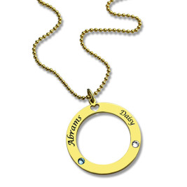 Circle of Love Name Necklace with Birthstone 18ct Gold Plated Silver