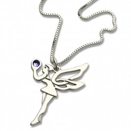 Personalised Fairy Birthstone Necklace for Girls Sterling Silver