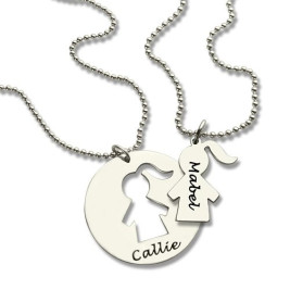 Mother Daughter Necklace Set Engraved Name Sterling Silver