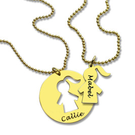 Mother and Child Necklace Set with Name 18ct Gold Plated