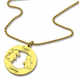 Circle Necklace Engraved Children Name Charms 18ct Gold Plated Silver925