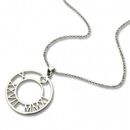 Circle Roman Numeral Disc Necklace Sterling Silver