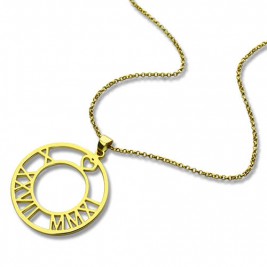 18ct Gold Plated Roman Numeral Disc Necklace