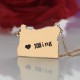 Custom Oregon State USA Map Necklace With Heart  Name Rose Gold