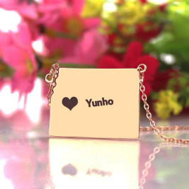 Wyoming State Shaped Map Necklaces With Heart  Name Rose Gold