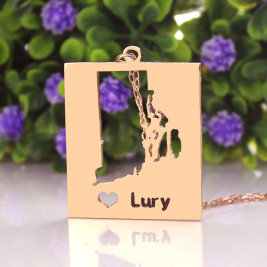 Personalised Rhode State Dog Tag With Heart  Name Rose Gold Plate