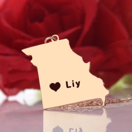 Custom Missouri State Shaped Necklaces With Heart  Name Rose Gold