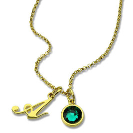 Custom Birthstone Initial Necklace 18ct Gold Plated