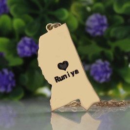 Mississippi State Shaped Necklaces With Heart  Name Rose Gold