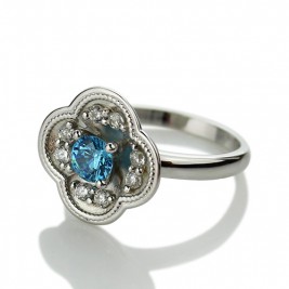 Birthstone Blossoming Love Engagement Ring Sterling Silver