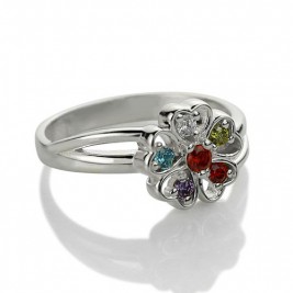Promise Flower Ring Engraved Name  Birthstone Sterling Silver
