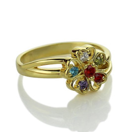 Birthstone Flower Promise Ring with Name 18ct Gold Plated