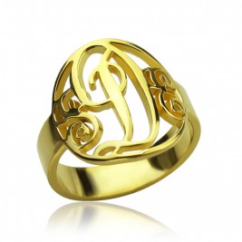 Script Framed Monogram Ring Cut Out 18ct Gold Plated