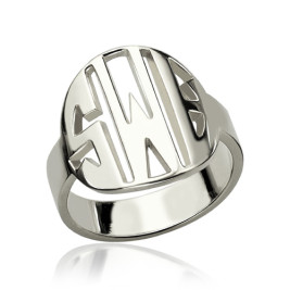 Personalised Cut Out Block Monogram Ring Sterling Silver