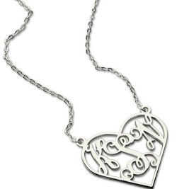 Heart Monogram Necklace Sterling Silver