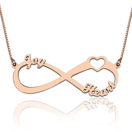 Heart Infinity Necklace 1-3 Names 18ct Rose Gold Plated