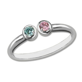 2 Stone Dual Birthstone Cuff Ring Sterling Silver