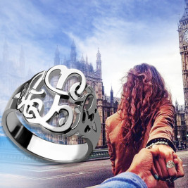 Personalised Hand Drawing Monogrammed Ring Silver