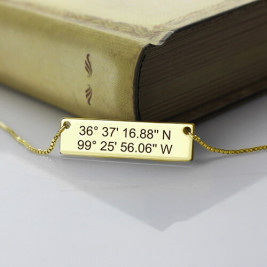 GPS Map Nautical Coordinates Necklace Silver in 18ct Gold Plated