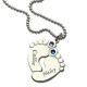 Personalzied Baby Feet Name Necklace with Birthstone Silver