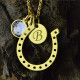 Birthstone Horseshoe Lucky Necklace with Initial Charm 18ct Gold Plate