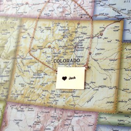 Custom Colorado State Shaped Necklaces With Heart  Name Rose Gold