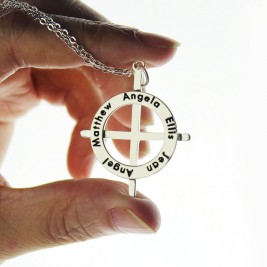 Silver Latin Style Circle Cross Necklace with Any Names