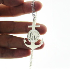 Sterling Silver Anchor Monogram Initial Necklace