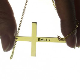 18ct Gold Plated Silver Latin Cross Necklace Engraved Name 1.25"