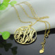 Solid Gold Vine Font Circle Initial Monogram Necklace-18ct