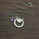 Horseshoe Good Luck Necklace with Initial  Birthstone Charm