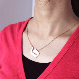 Washington State USA Map Necklace With Heart  Name Rose Gold