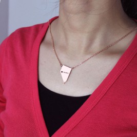 Custom Nevada State Shaped Necklaces With Heart  Name Rose Gold